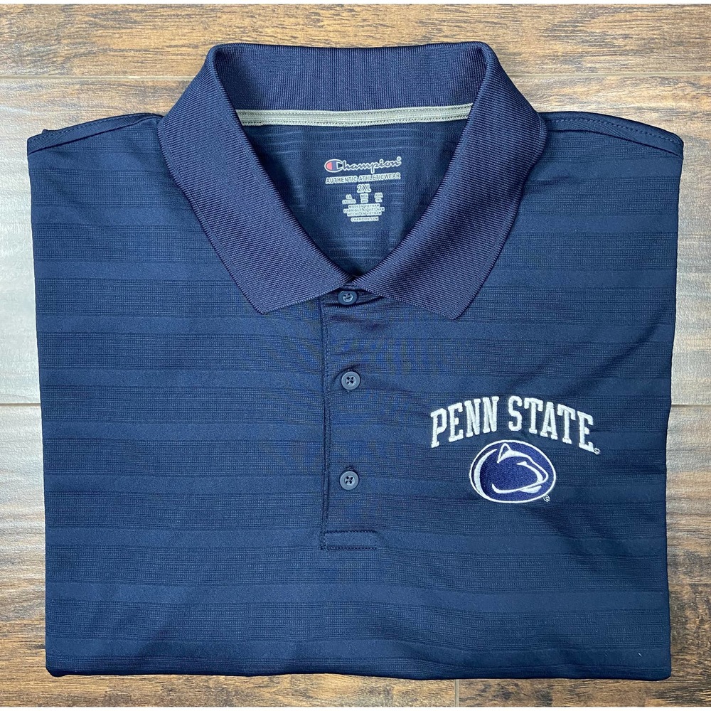 Champion 2XL Penn State Nittany Lions Short Sleeve Polo Shirt Blue Embroidered